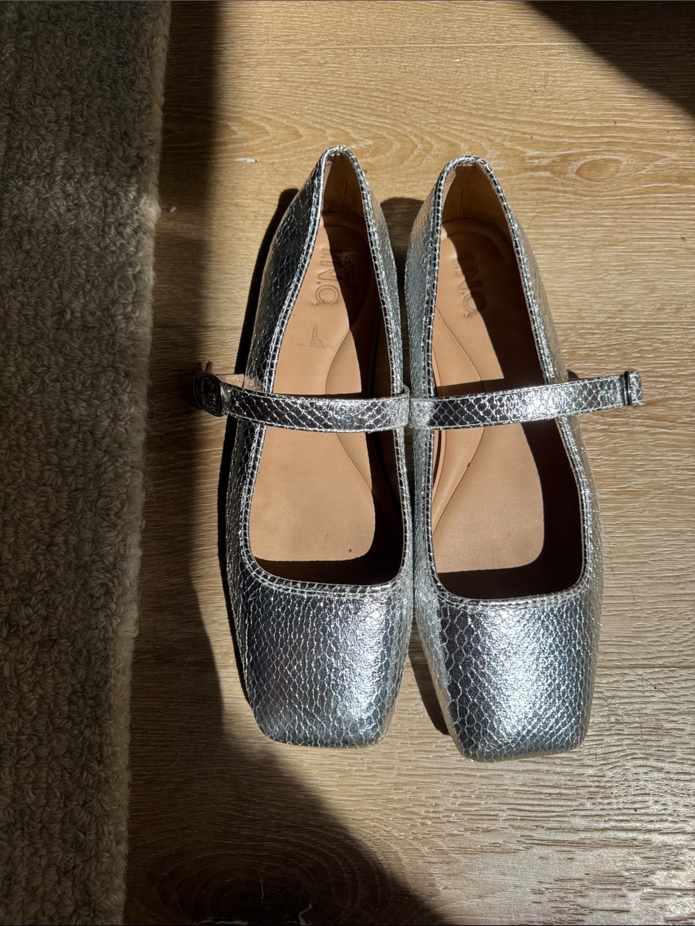 Silver Metallic Mary Jane Flats - Women's Dress Shoes